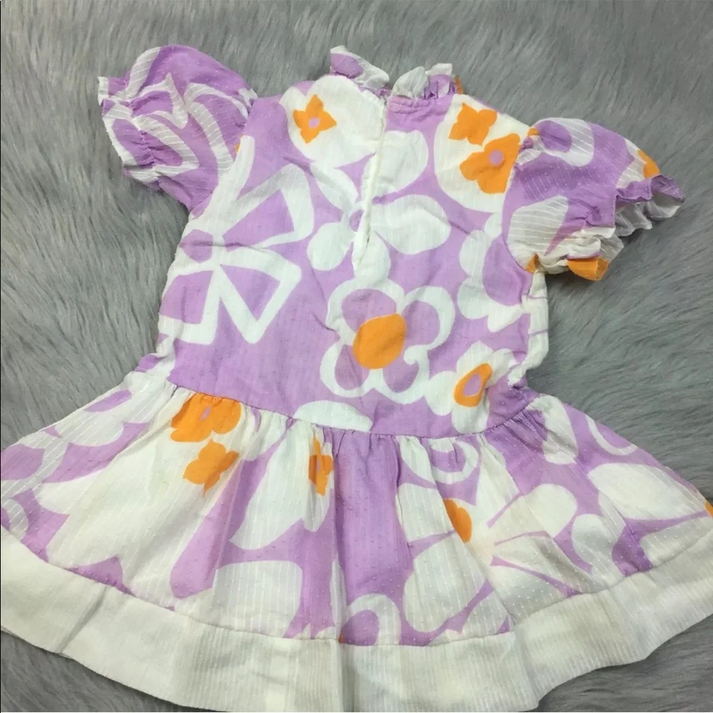 Vintage Handmade 60s Toddler Girls Drop Waist Swiss Dot Purple Orange Dress